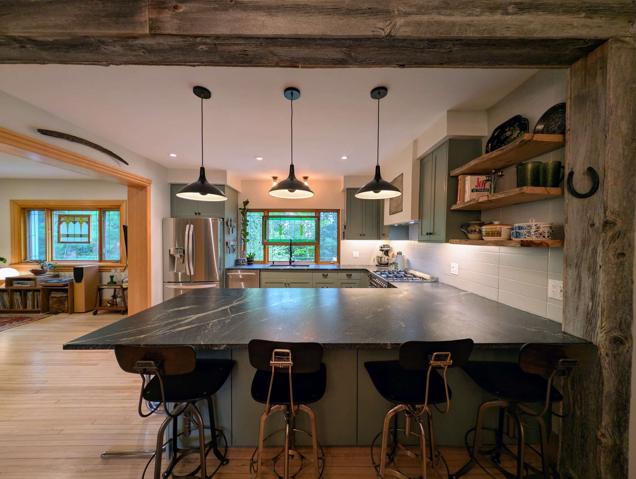 Open kitchen and dining area