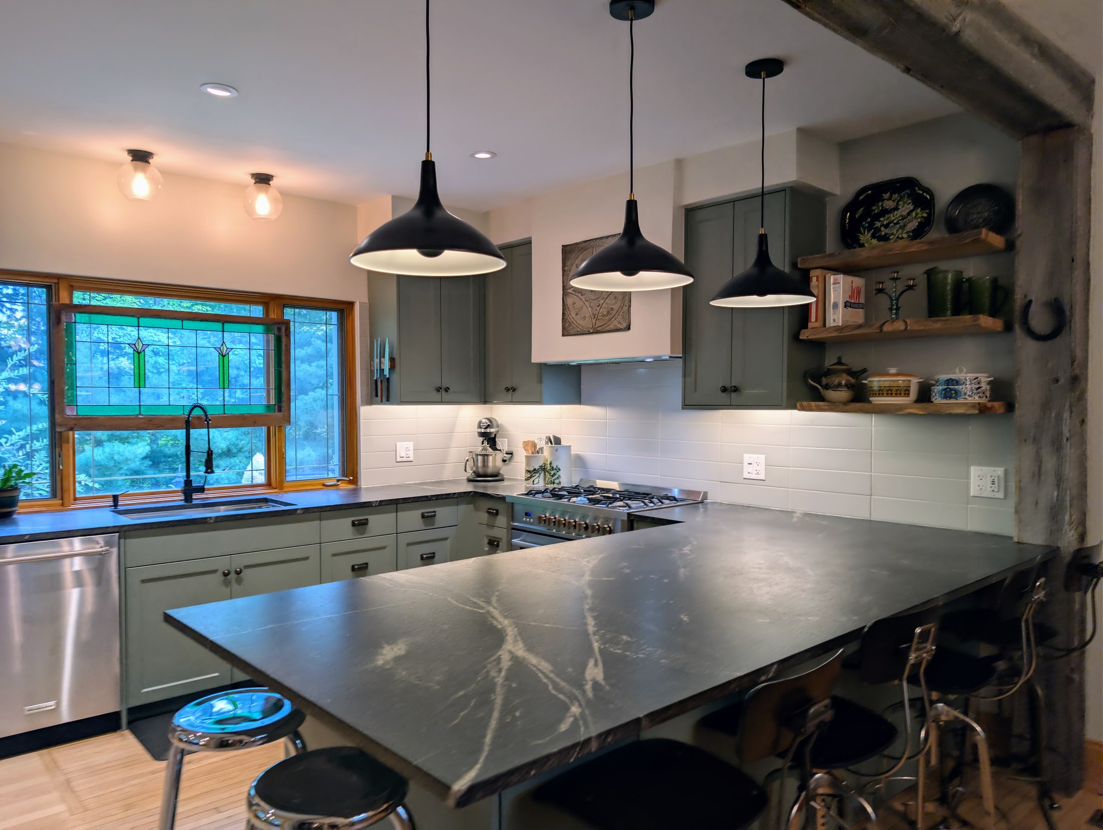 Granite island and custom cabinetry