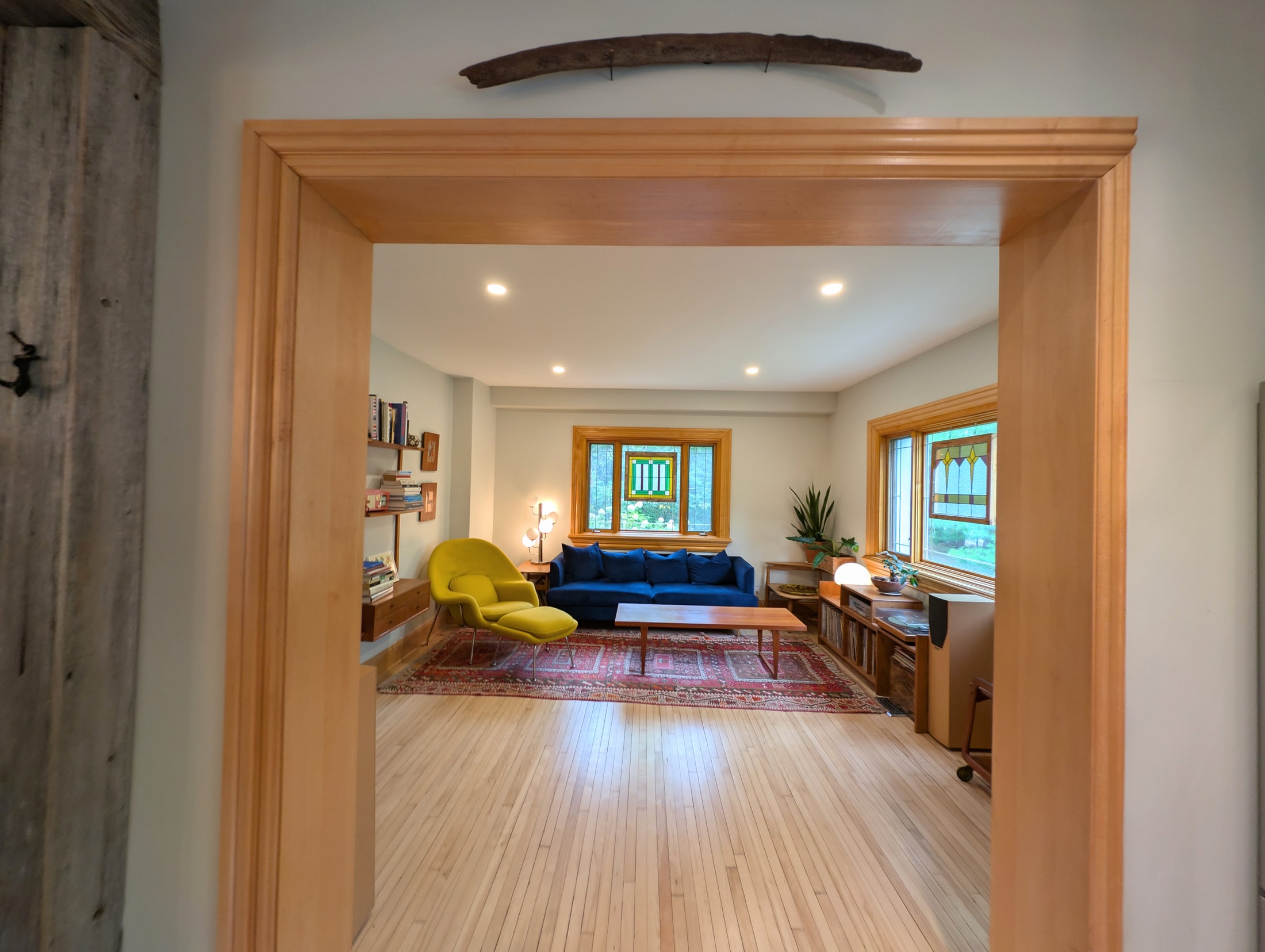 Living room viewed through the custom doorway